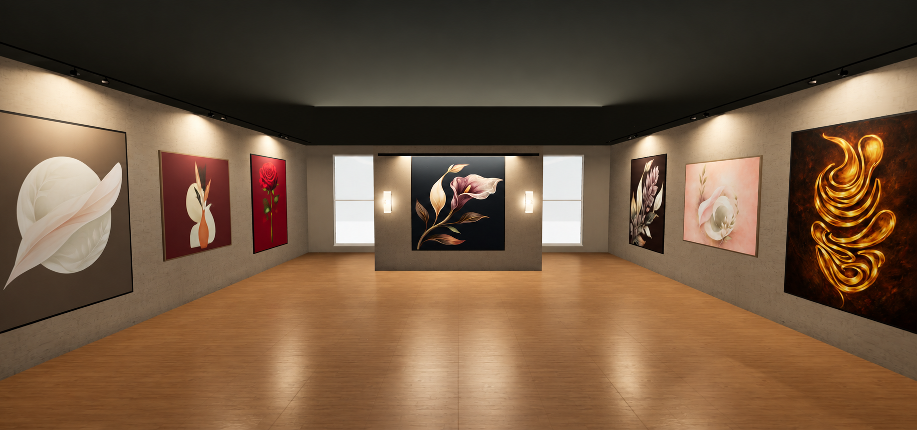 A wide view of the complete AmiLuna digital art gallery